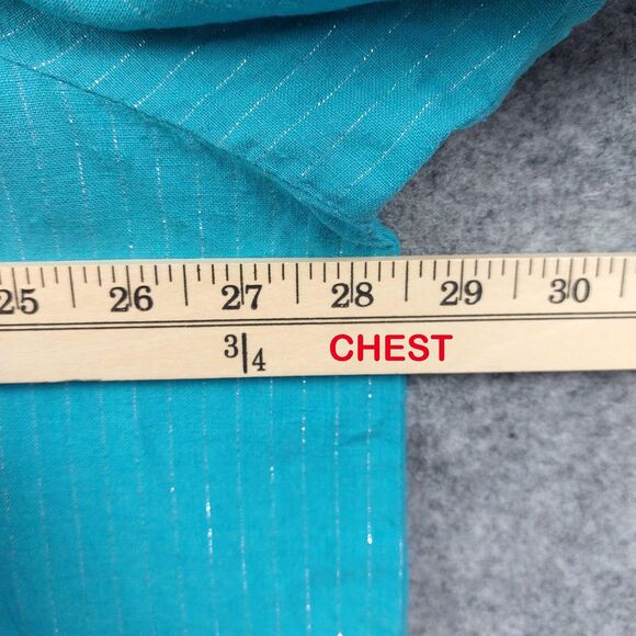 Soft Surroundings Shirt Sz 3X Linen Blue Silver Metallic Stripe Long Sleeve Top - Picture 4 of 8